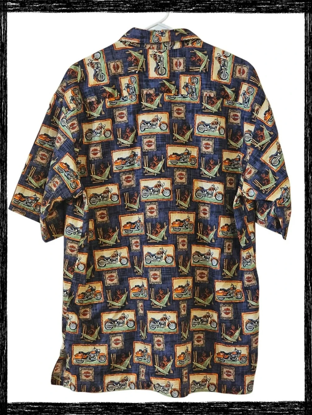 Men's Navy Vintage Harley-Davidson All-Over Print Button-Down Short Sleeve Shirt